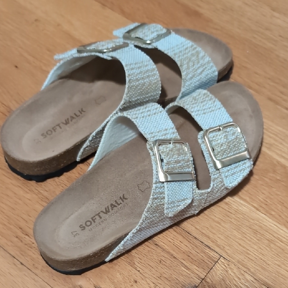 SoftWalk White/Beige Sandals with Textured Straps